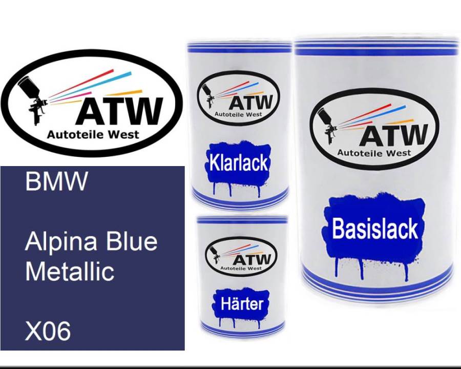 BMW, Alpina Blue Metallic, X06: 500ml Lackdose + 500ml Klarlack + 250ml Härter - Set, von ATW Autoteile West.